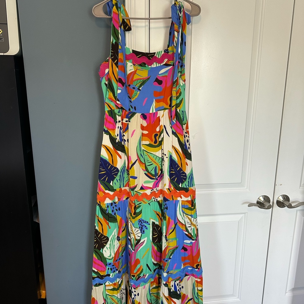Tropical Print Tie-Shoulder Maxi Dress - Multicolor